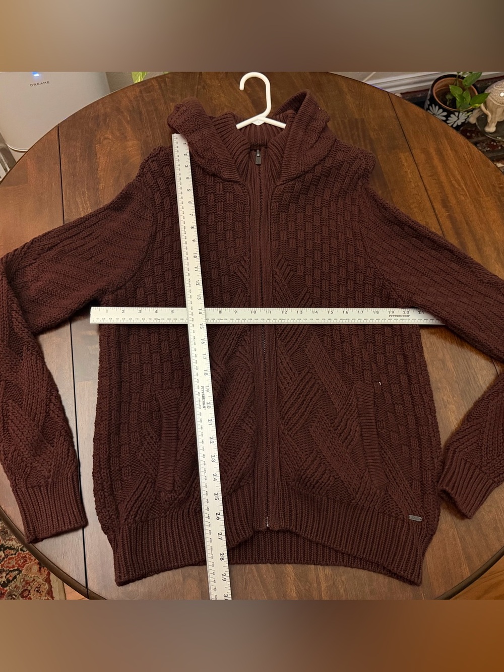 Guess Men's Brown Hooded Zip-Up Knit Sweater
